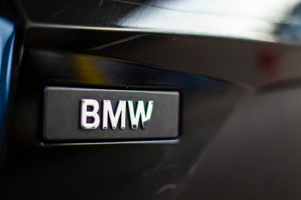 a close up of the bmw logo on a car